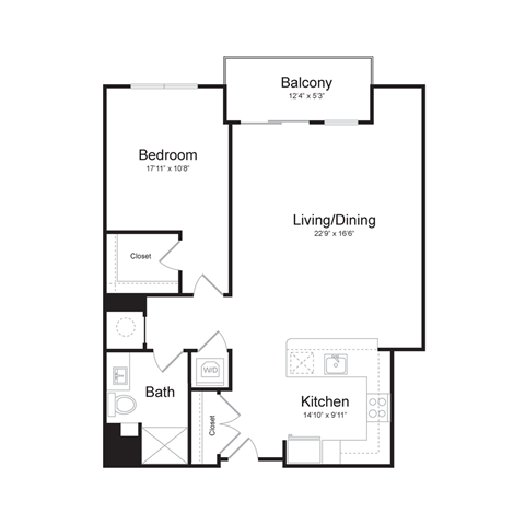 a floor plan of a 1 bedroom apartment with a bedroom and a living room