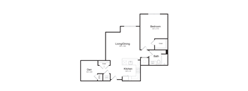 a floor plan of an apartment with a bedroom and a living room and den