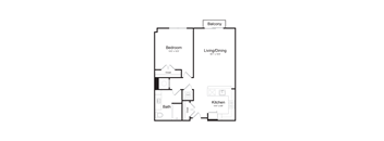 a floor plan of a 1 bedroom apartment with a bedroom and a living room