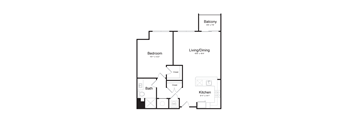 a floor plan of a 1 bedroom floor plan