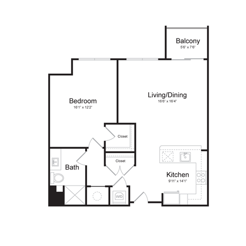 a floor plan of a 1 bedroom floor plan