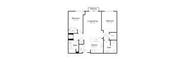 this is a drawing of a floor plan of a 2 bedroom apartement with balcony