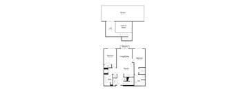 a floor plan of a loft apartment with two bedrooms and a living room