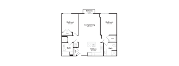 a floor plan of an apartment with a bedroom and a living room