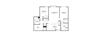 a floor plan of an apartment with two bedrooms and a living room