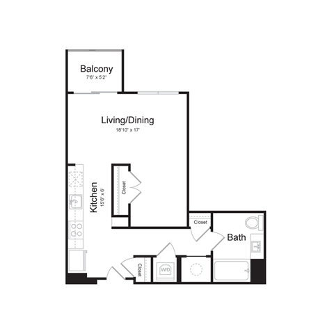 a floor plan of a 1 bedroom floor plan