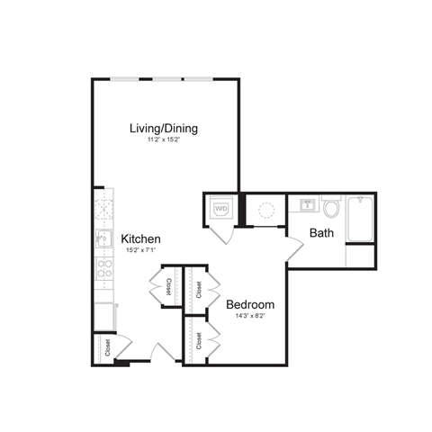 a floor plan of a 1 bedroom floor plan