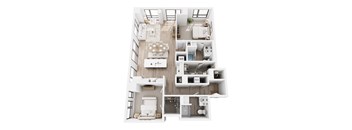 A top-down view of a well-organized apartment layout.