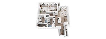 A top down view of a modern apartment layout.