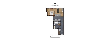 S1 Floor Plan with  575 sq ft at The Millennium, Arlington