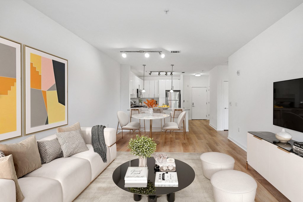 a living room with a couch and a coffee table