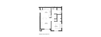 A black and white image of a floor plan for a one bedroom apartment.