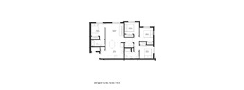 A floor plan of a residential unit with four bedrooms and two bathrooms.