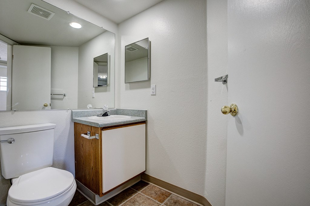 A white toilet sits next to a sink in a small bathroom.