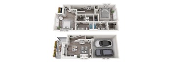A floor plan of a two-story house with dimensions and measurements.