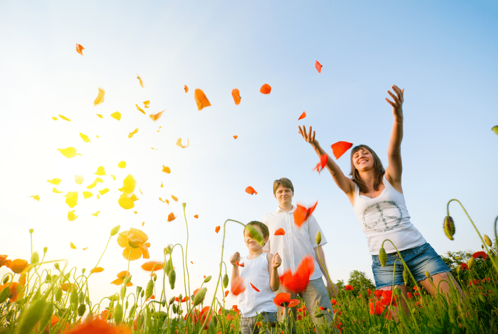 Family with Flowers at Belle Creek Commons, Henderson, 80640