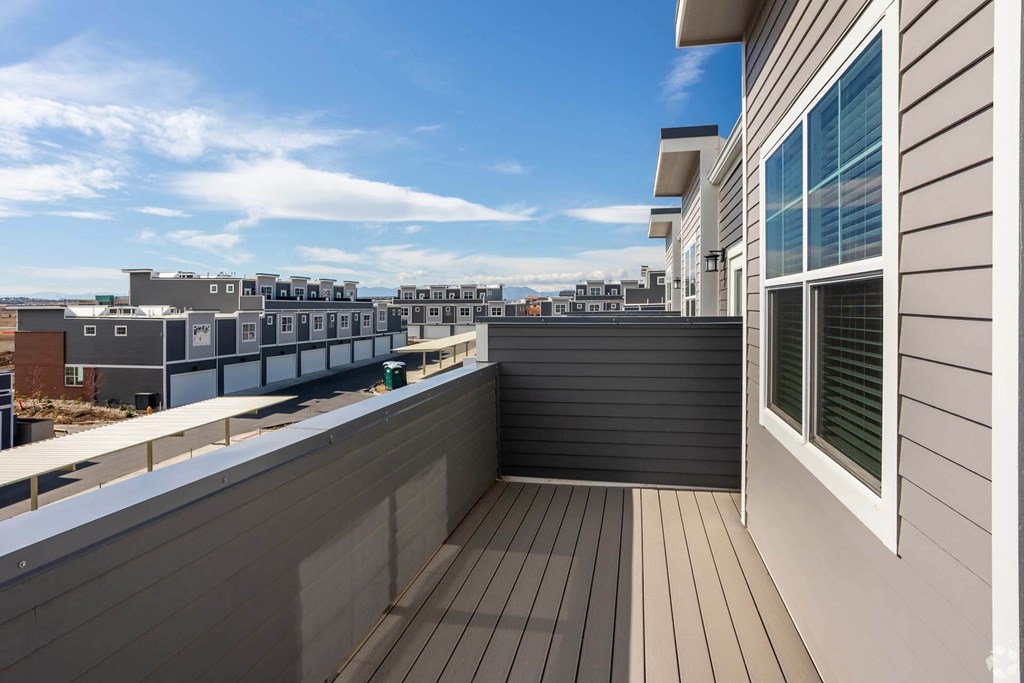 view of the blue sky from the balcony at Palisade Park Townhomes, Broomfield