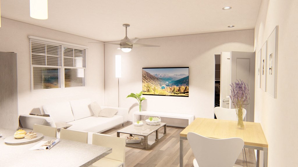 a rendering of a living room at Brownstones at Palisade Park, Broomfield, 80023