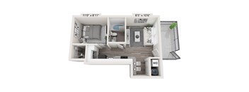 a floor plan of a one bedroom apartment with a bathroom and a balcony at Brownstones at Palisade Park Townhomes, Colorado, 80023