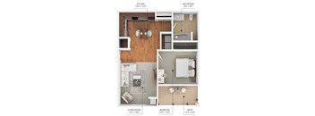 a stylized floor plan of a 1 bedroom apartment