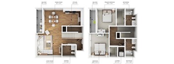 two floor plans of a room with a wood floor