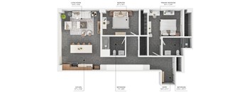 a floor plan of a bedroom apartment with a bathroom and a living room