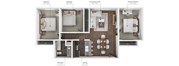A diagram shows the layout of a house with dimensions for each room.