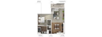 a floor plan of a bedroom with a bathroom and a living room