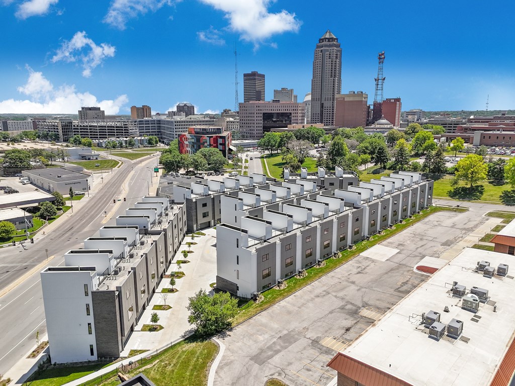 an aerial view of units in front of the city