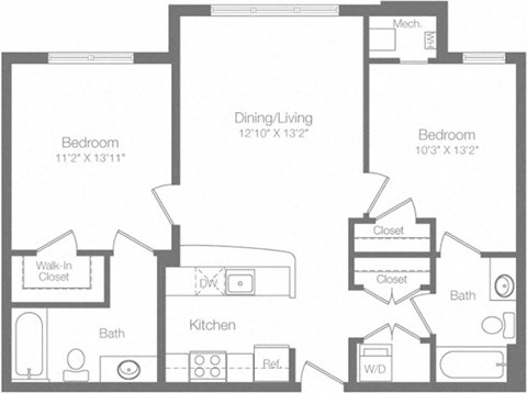 2A Floor Plan at The Atrium, Washington, DC 20019
