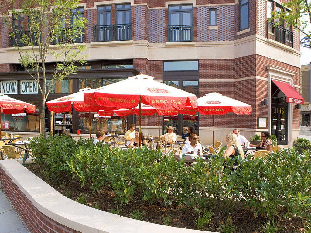 Outdoor seating at Highland Park at Columbia Heights Metro, Washington, DC, 20010