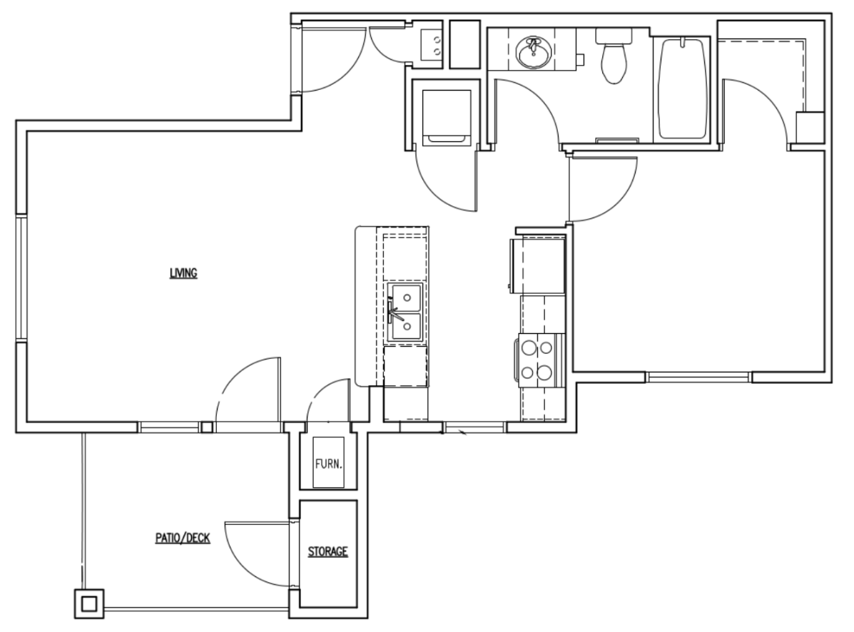 a floor plan of a 1 bedroom unit