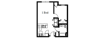 A floor plan of a one bedroom apartment.