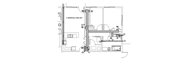 A floor plan of a two bedroom unit with a detailed layout.