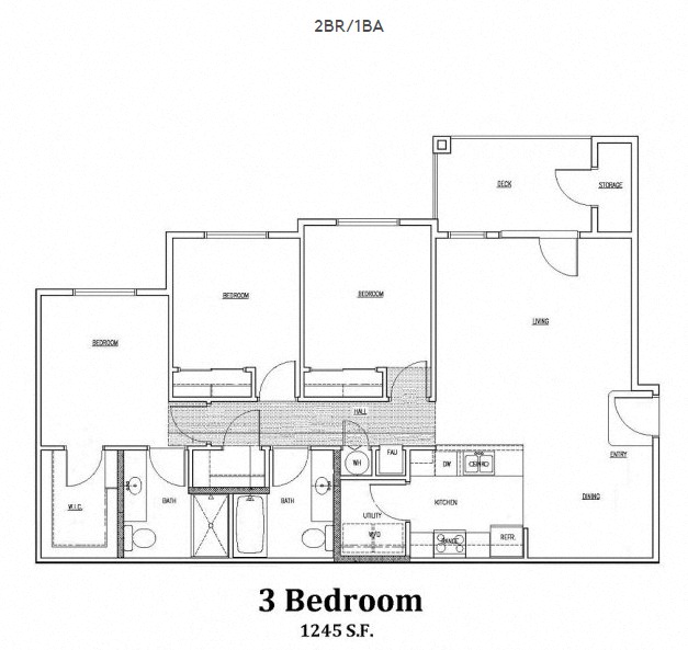 a floor plan of a 3 bedroom apartment