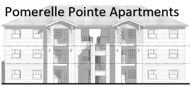 A black and white image of Pomerelle Pointe Apartments.