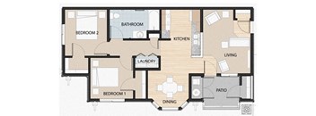 2 Bed 1 Bath Floor Plan
