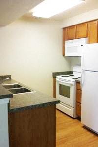 a kitchen with a stove and a refrigerator