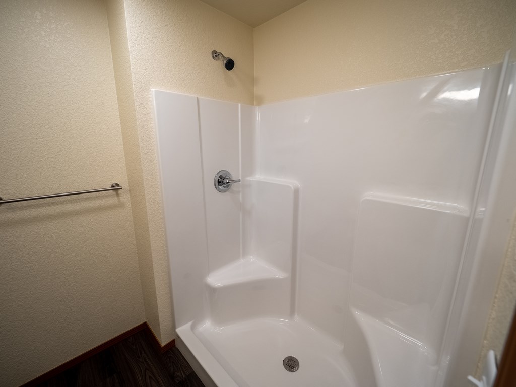 Image of shower and towel rack