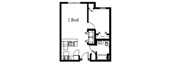 A floor plan of a one bedroom apartment.