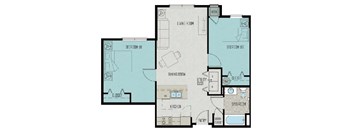 A floor plan of a two bedroom unit.