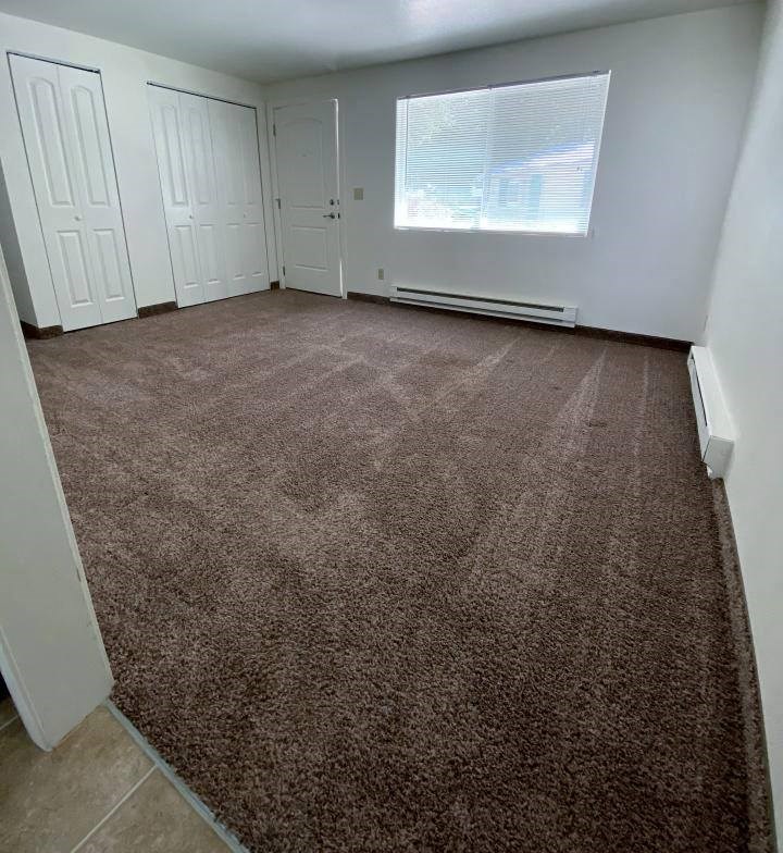 living room with carpet  and closets