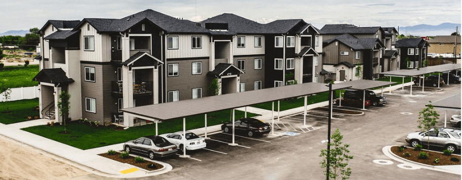 image of Westwind Lofts' buildings with cars parked in front of them
