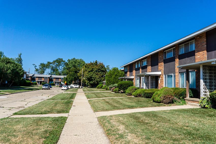 Building exteriors at Carriage House Apartments in Flint, Michigan