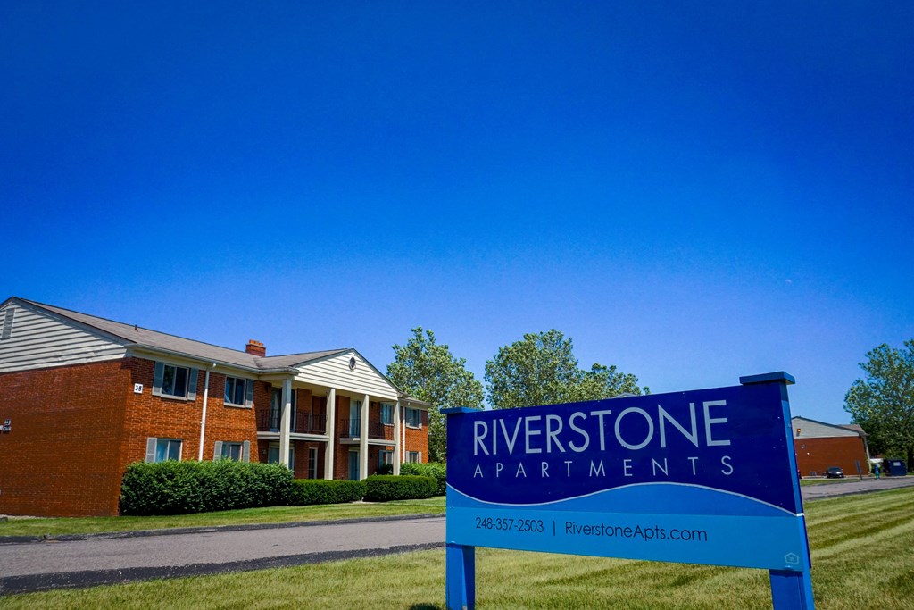 Riverstone Apartments entrance in Southfield, Michigan