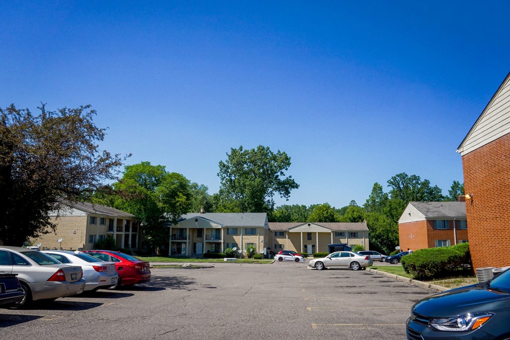 Ample parking, at Riverstone Apartments in Southfield, Michigan