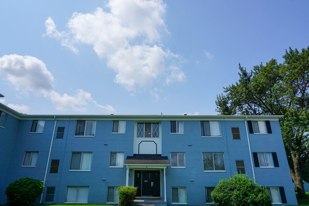 Apartment building entry, at Gale Gardens Apartments