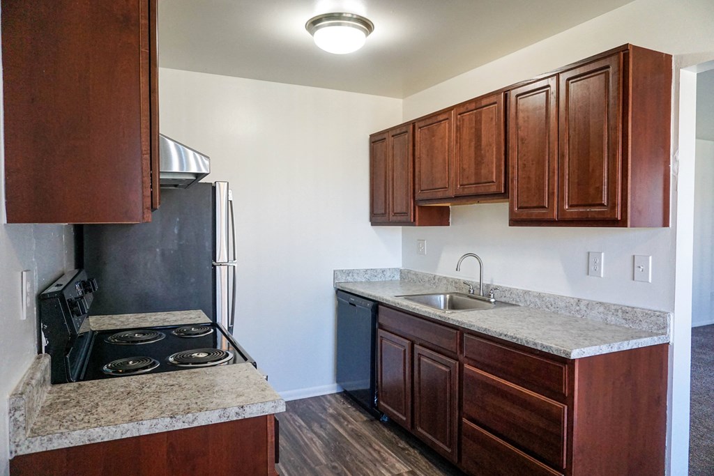 Remodeled Kitchen at Huntington Club Apartments in Warren. Michigan