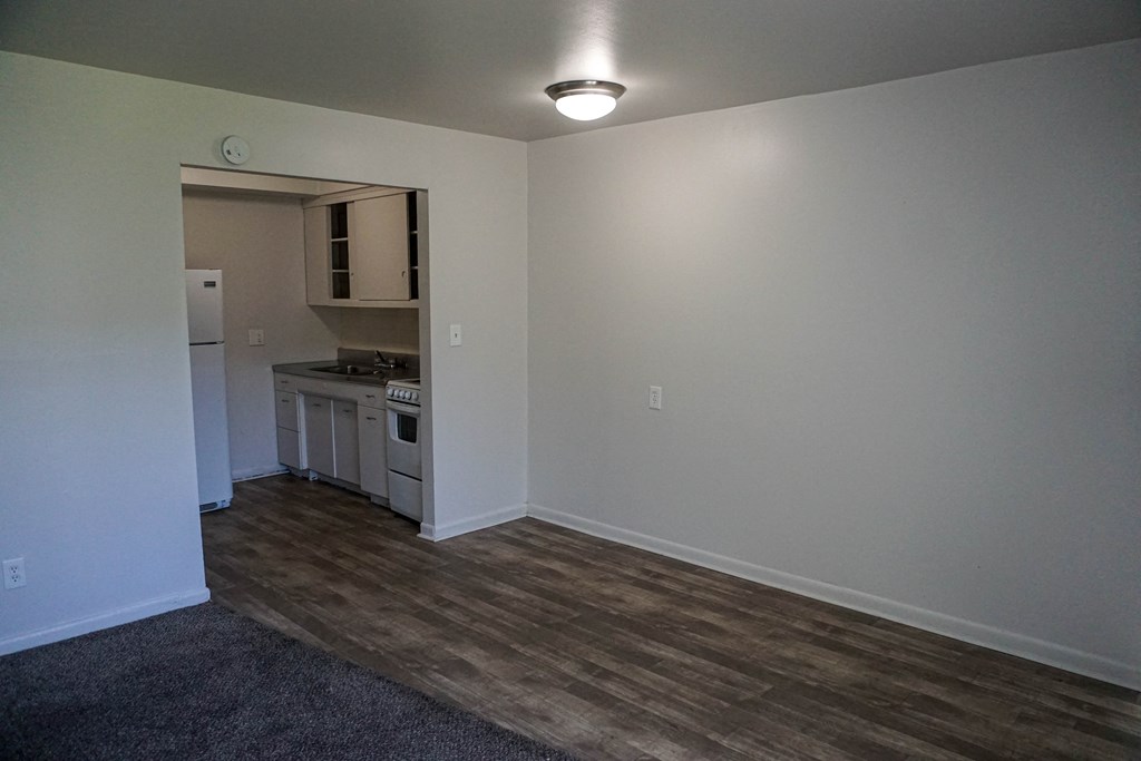 Kitchen and Living room at Silverstone Apartments in Warren, Michigan