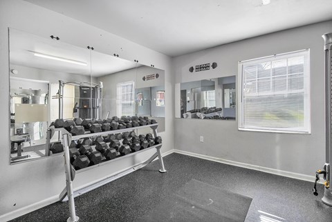 Apartments in Kalamazoo with a gym. Free weights.